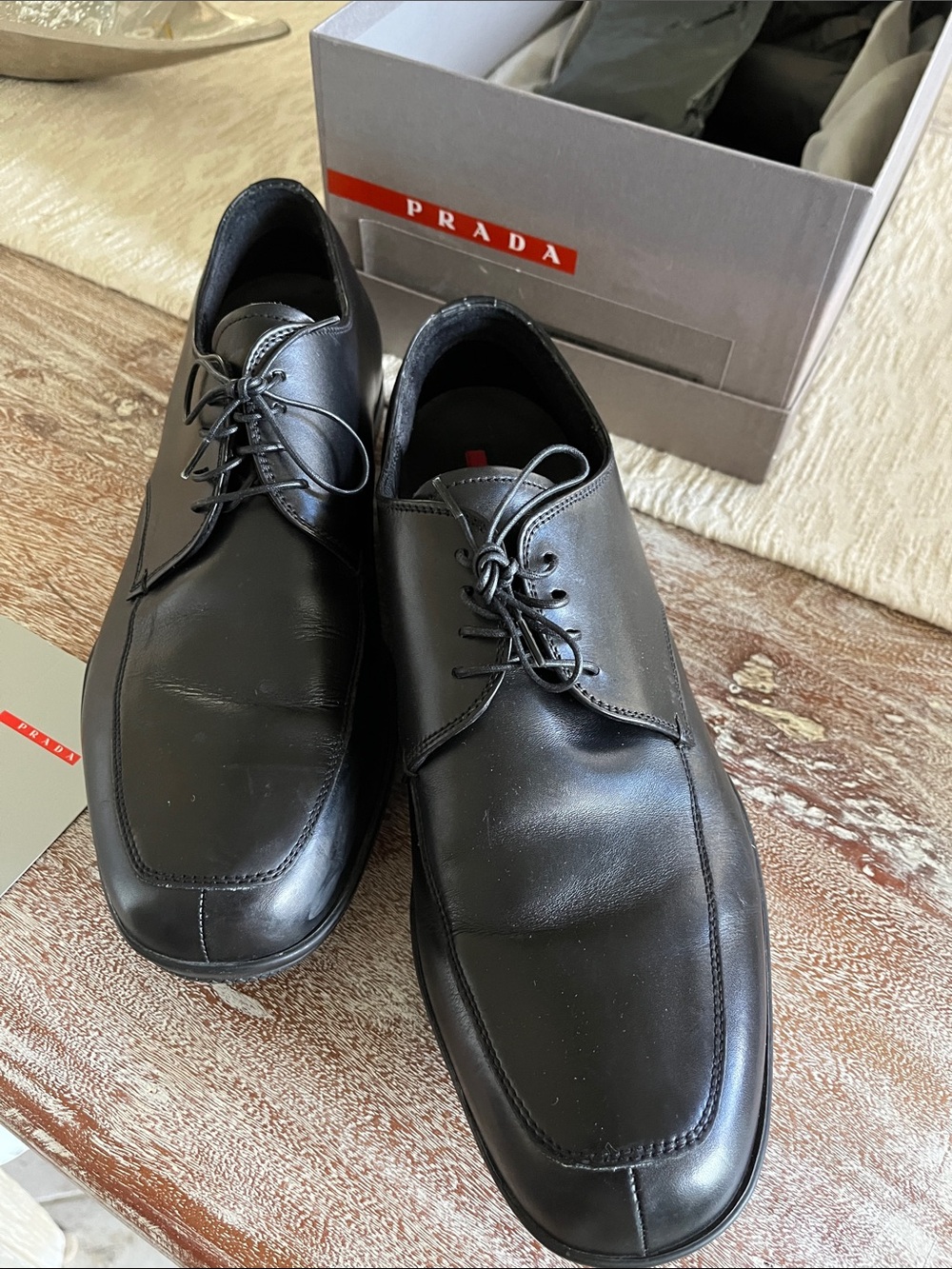 Prada Black Leather Derby Lace-Up Shoes